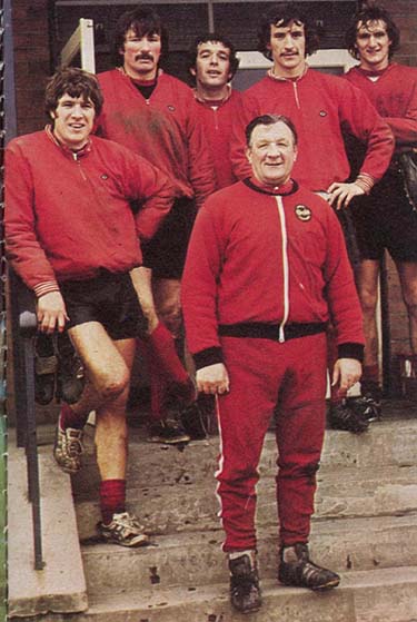 Image Bob Paisley and his staff wearing Gola's iconic red football kit